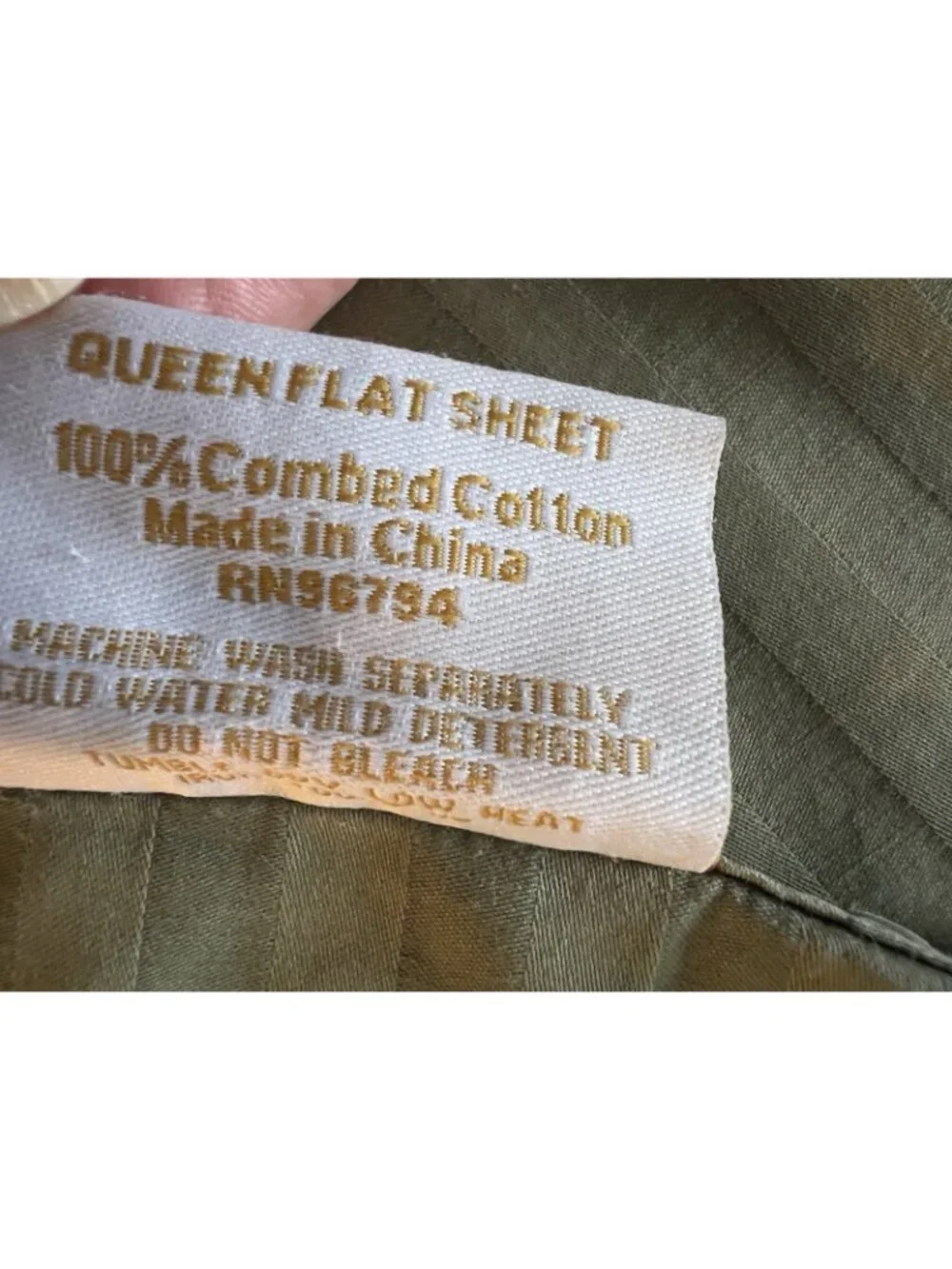Queen Flat Sheet 100% Combed Cotton Moss Green Jacquard Opus Stripe Luxury